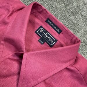 VTG Burberrys London Shirt Men's Large Pink Short Sleeve Button Up Flax Cotton